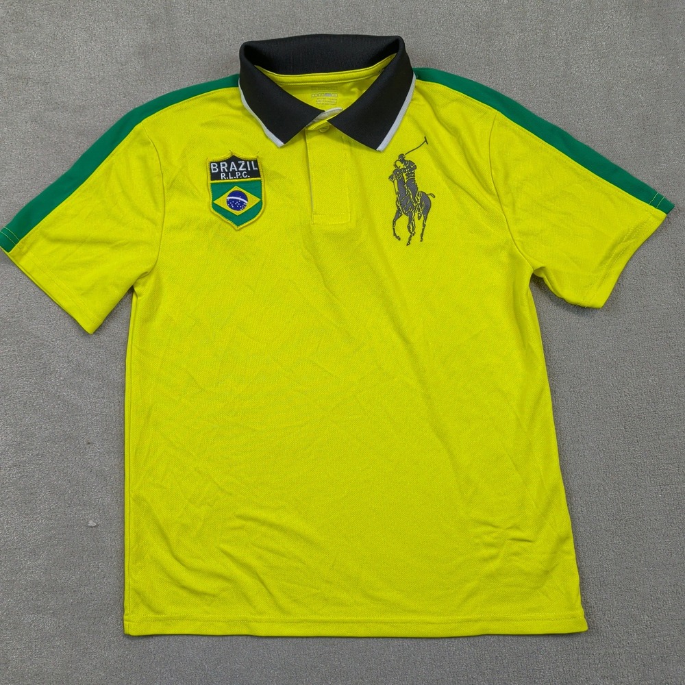 Polo Ralph Lauren Polo Shirt Kids Large Yellow Brazil Big Pony Mesh Performance